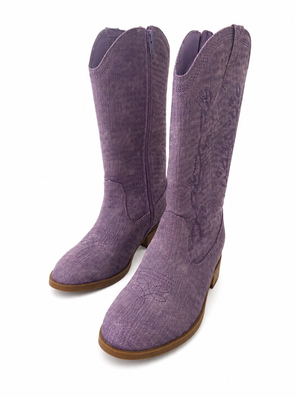Kids Purple Western-Style Boots with Low Heel